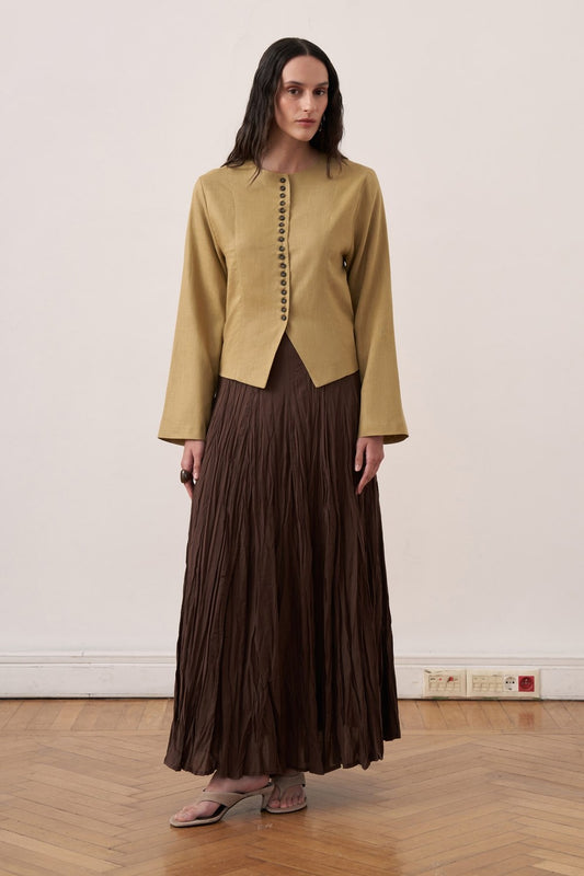 Capri Buttoned Linen Jacket Olive