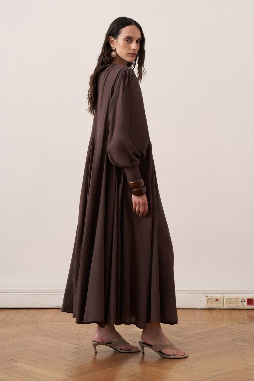 Shirin Voile Long Dress Dark Brown
