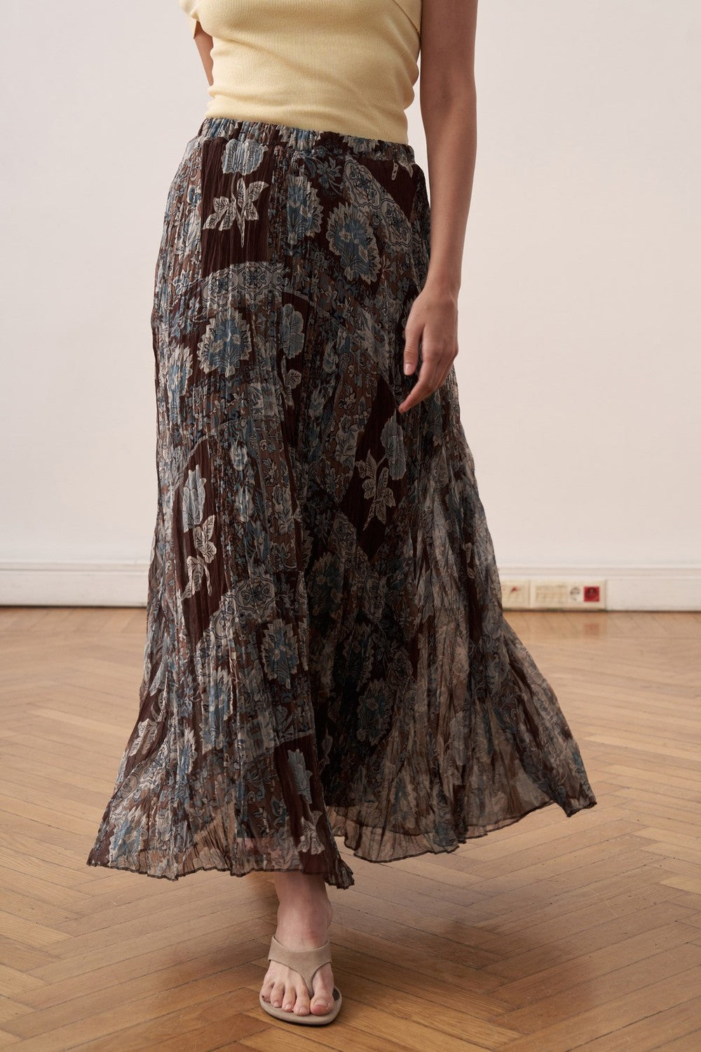 Else Patterned Chiffon Crush Skirt Burgundy