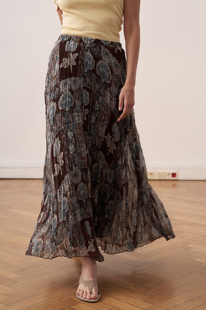 Else Patterned Chiffon Crush Skirt Burgundy