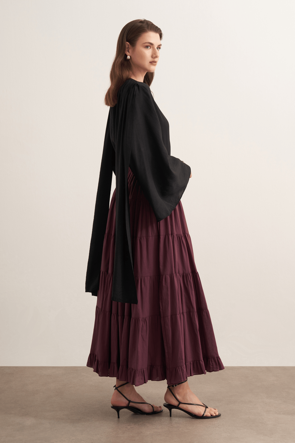 Ruth Layered Voile Long Skirt Mink