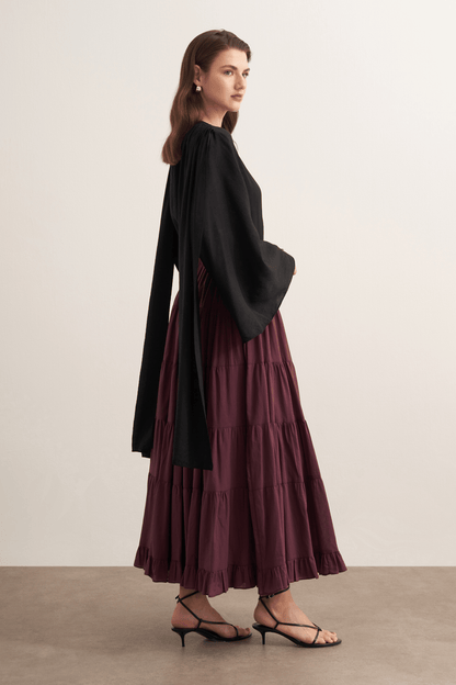 Ruth Layered Voile Long Skirt Mink