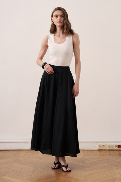 Viola Cup Stitched Linen Skirt Navy Blue
