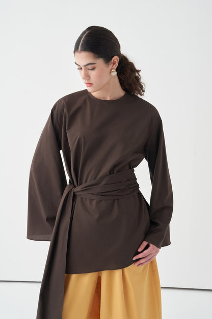 Fabia Belt Detail Poplin Blouse White