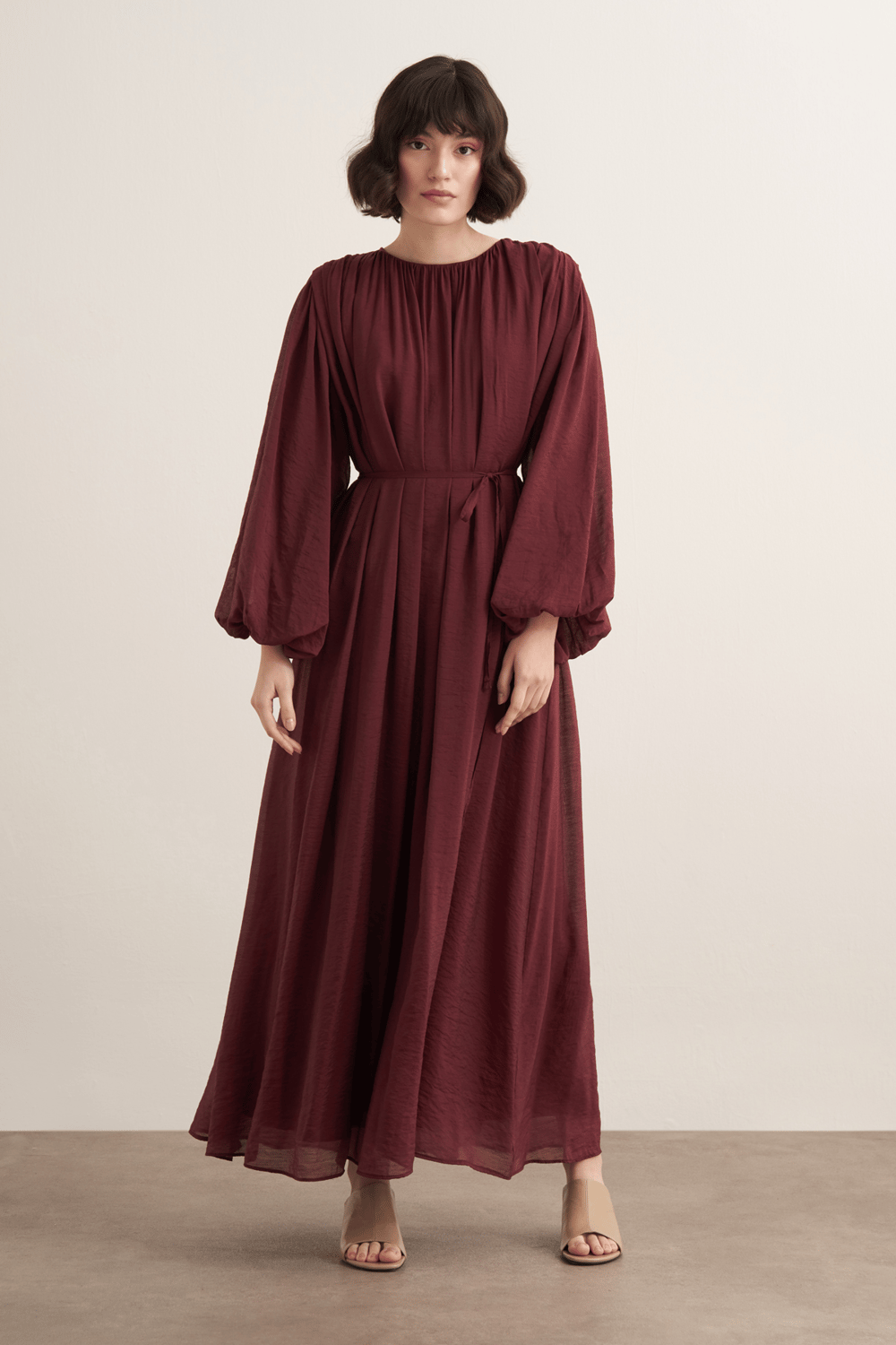 Cleo Gathered Detail Long Dress Olive