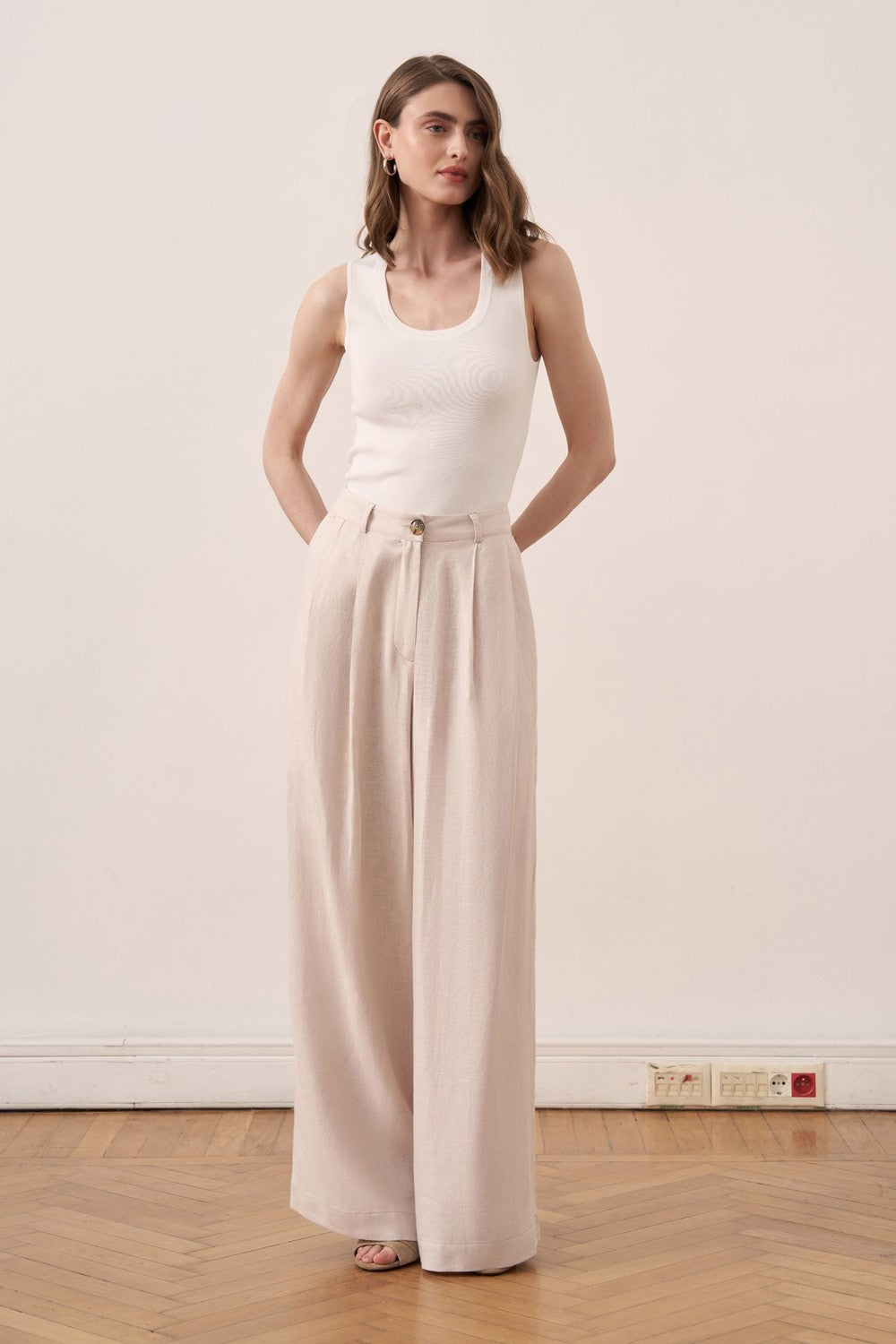 Camille Geniş Paça Keten Pantolon
