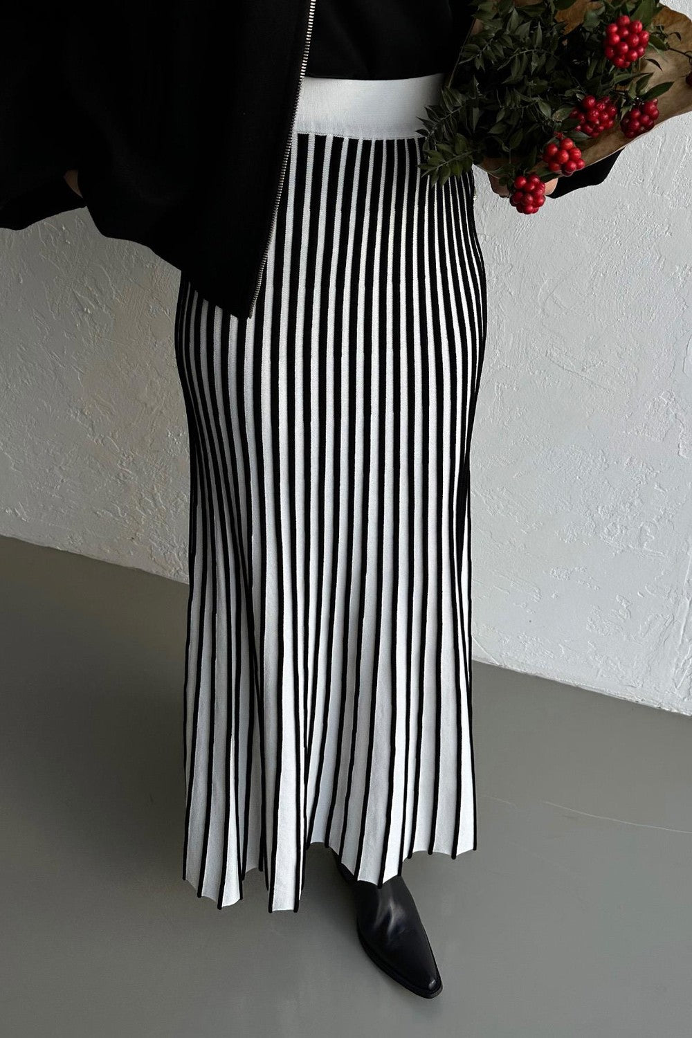 Striped Kloş Etek Siyah
