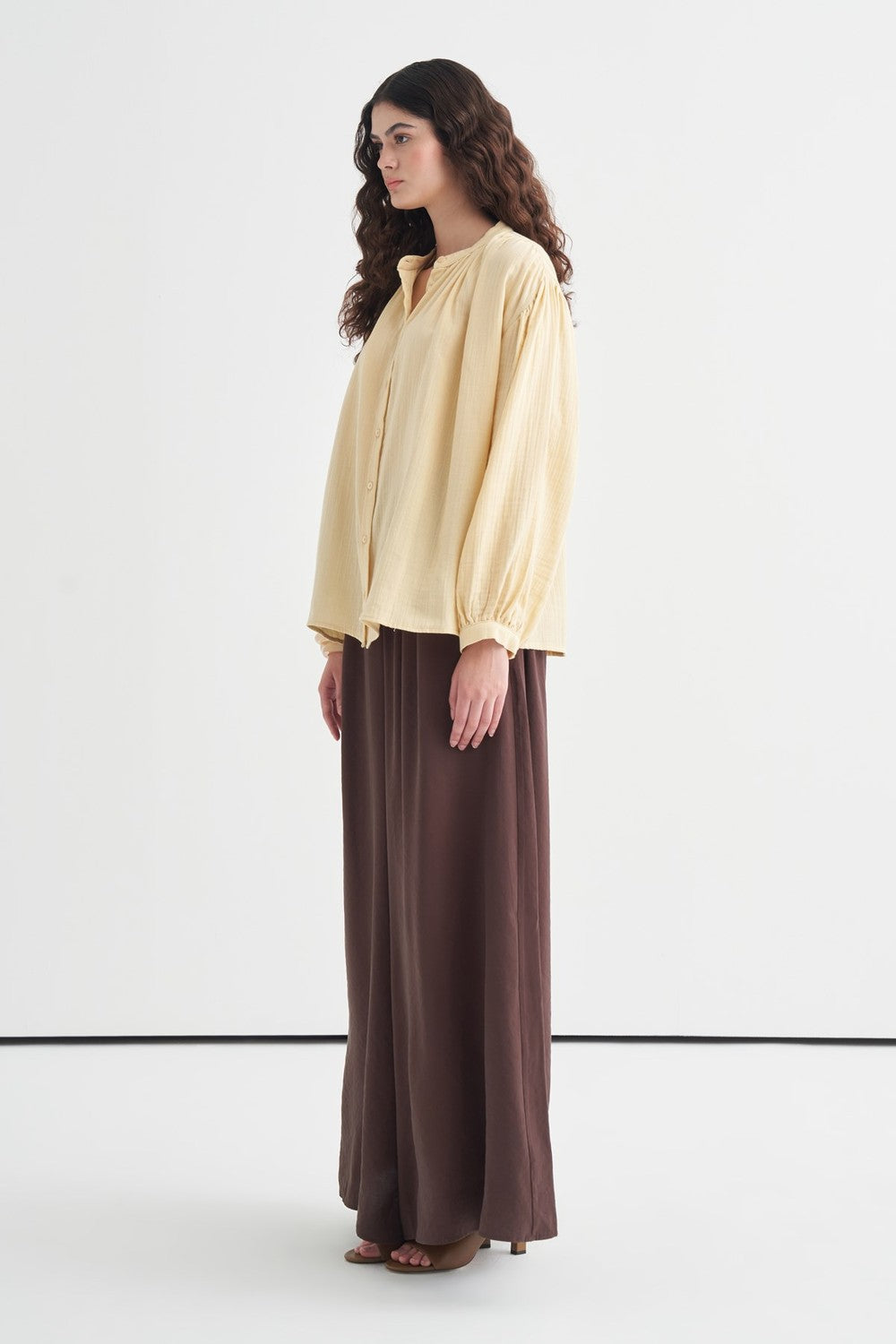 August Mandarin Collar Muslin Shirt Butter