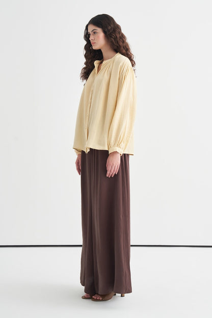August Mandarin Collar Muslin Shirt Butter