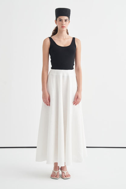 Island Stitch Detail Linen Skirt White