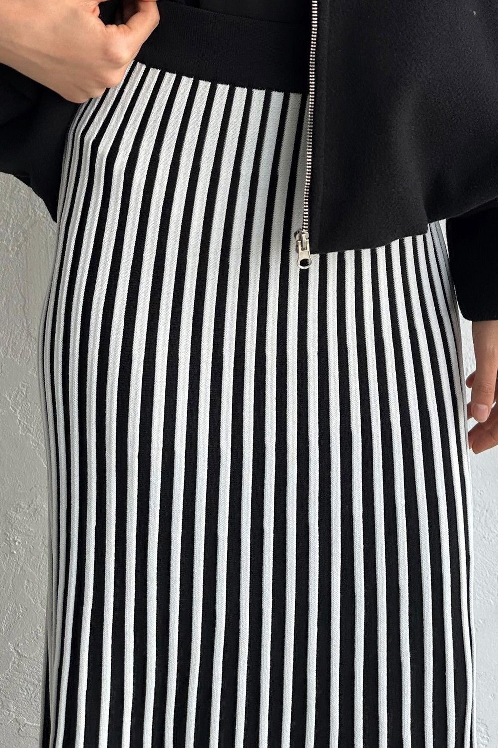 Striped Kloş Etek Siyah