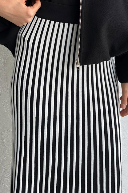 Striped Kloş Etek Siyah