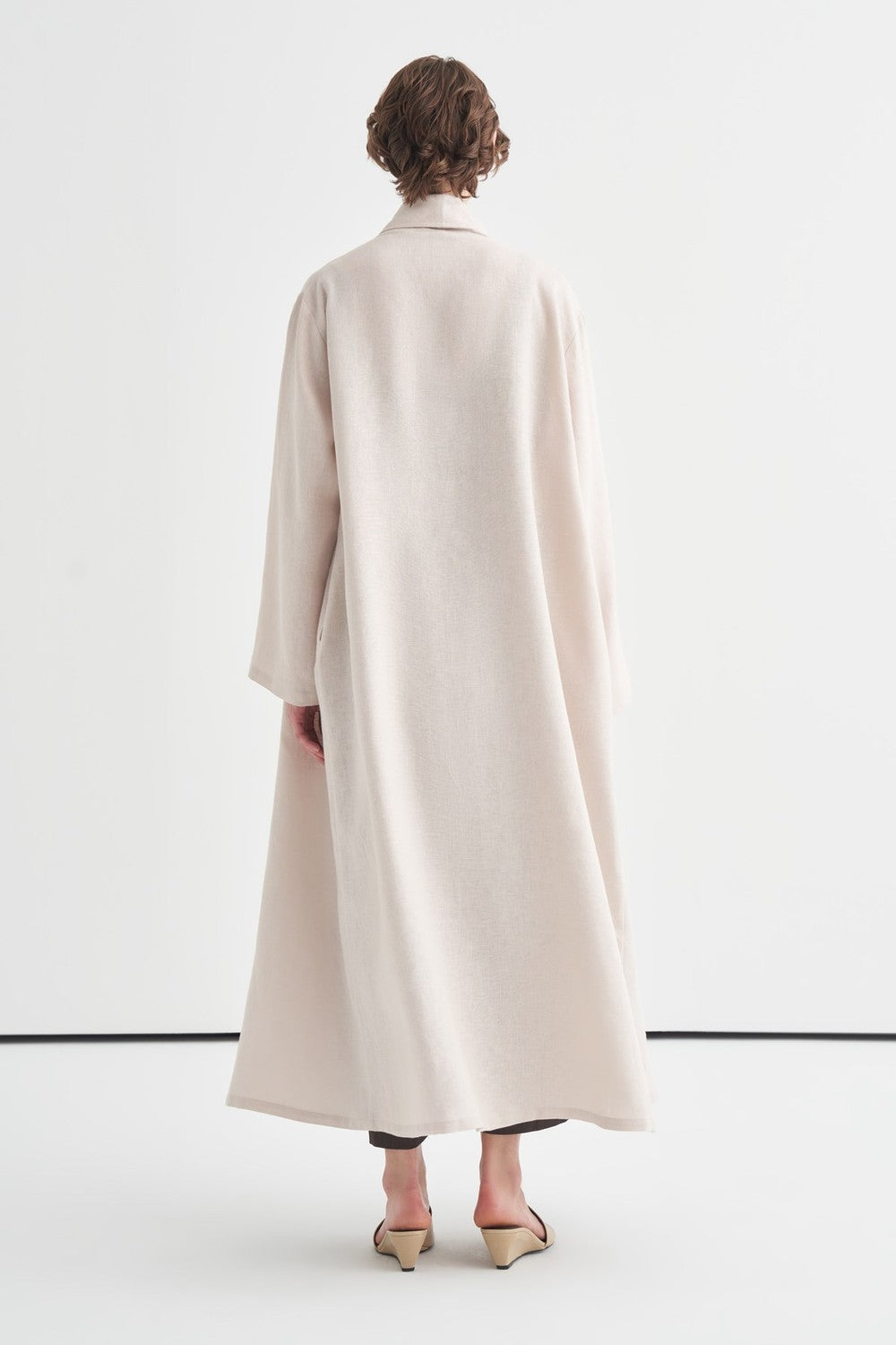 Celes Yaka Detaylı Keten Kimono Saks Mavisi