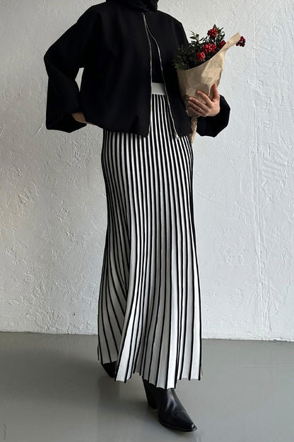 Striped Kloş Etek Siyah