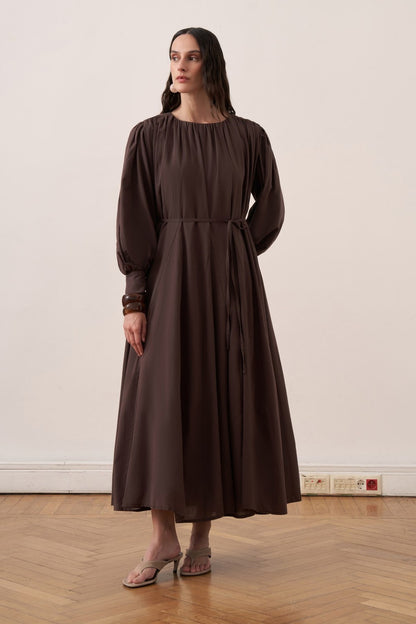 Shirin Voile Long Dress Dark Brown