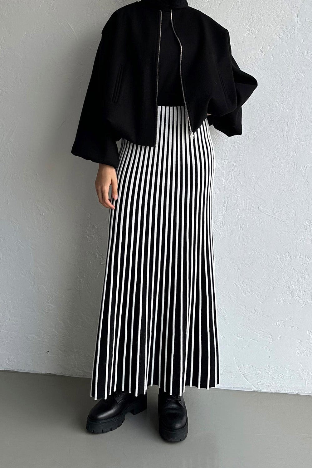 Striped Kloş Etek Siyah