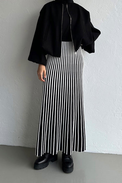 Striped Kloş Etek Siyah