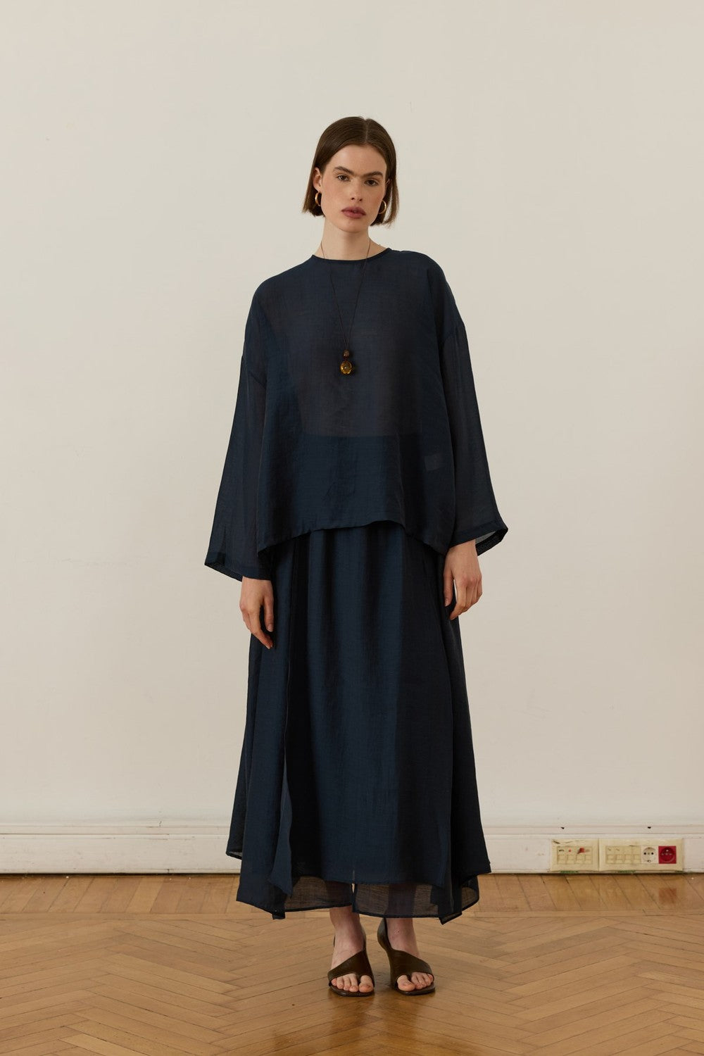 Giada Asymmetrical Patchwork Skirt Set in Navy Blue