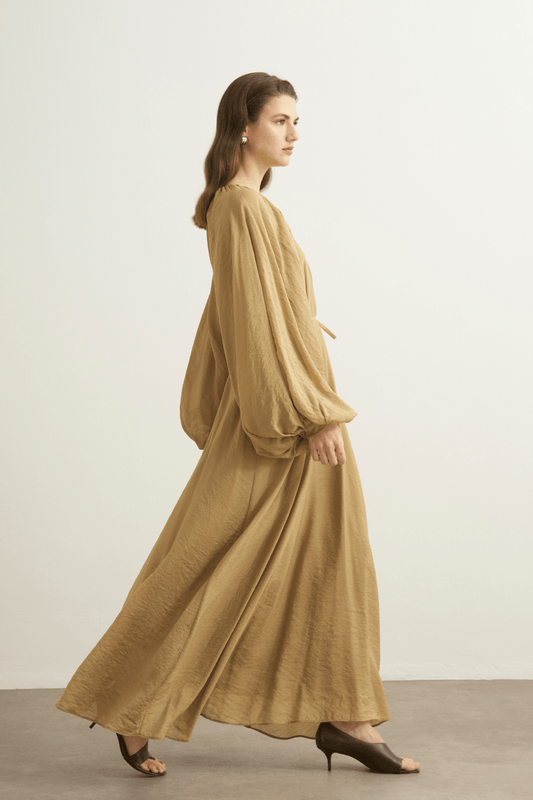 Arsela Balloon Sleeve Long Dress Olive