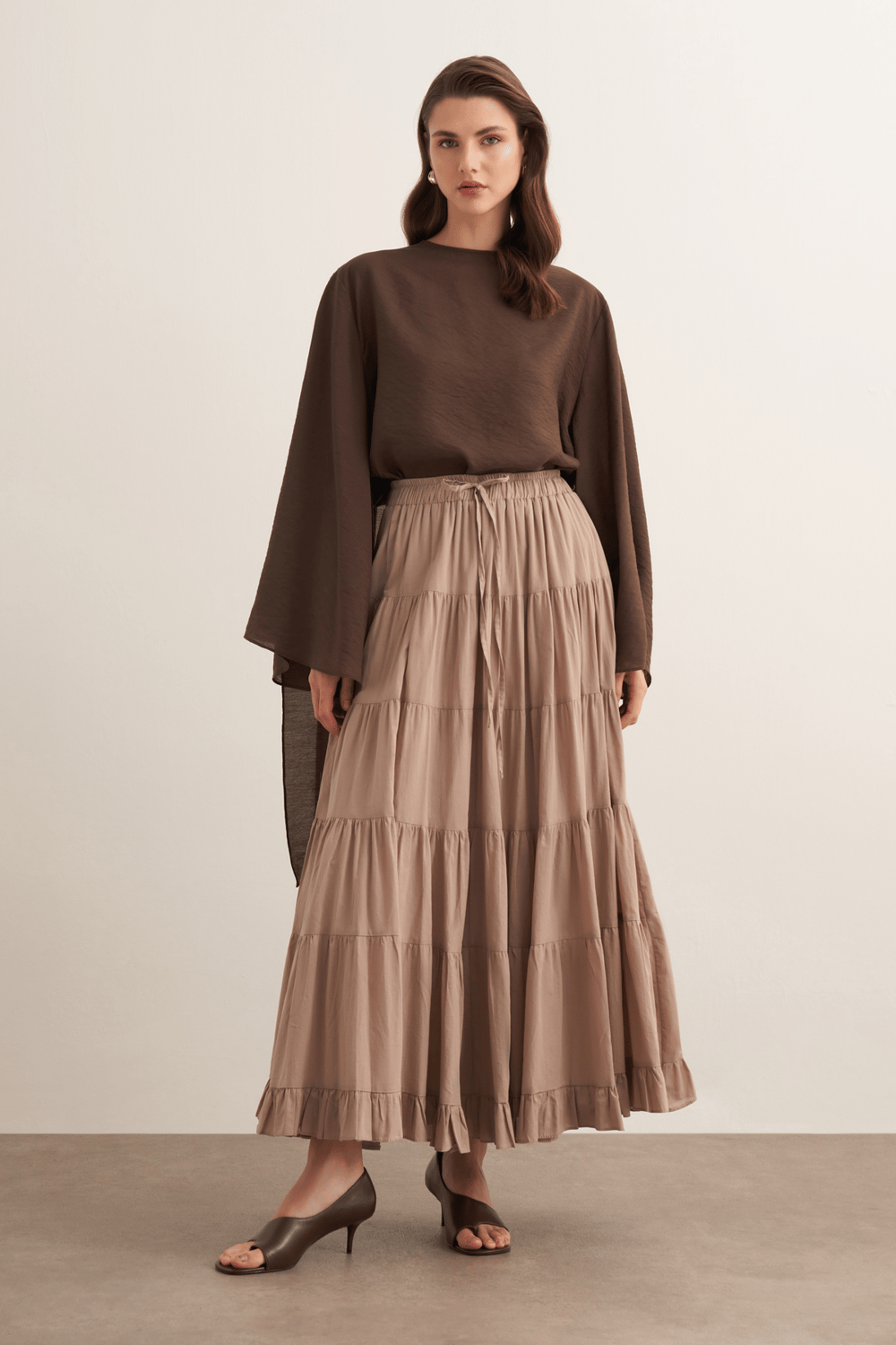Ruth Layered Voile Long Skirt Mink