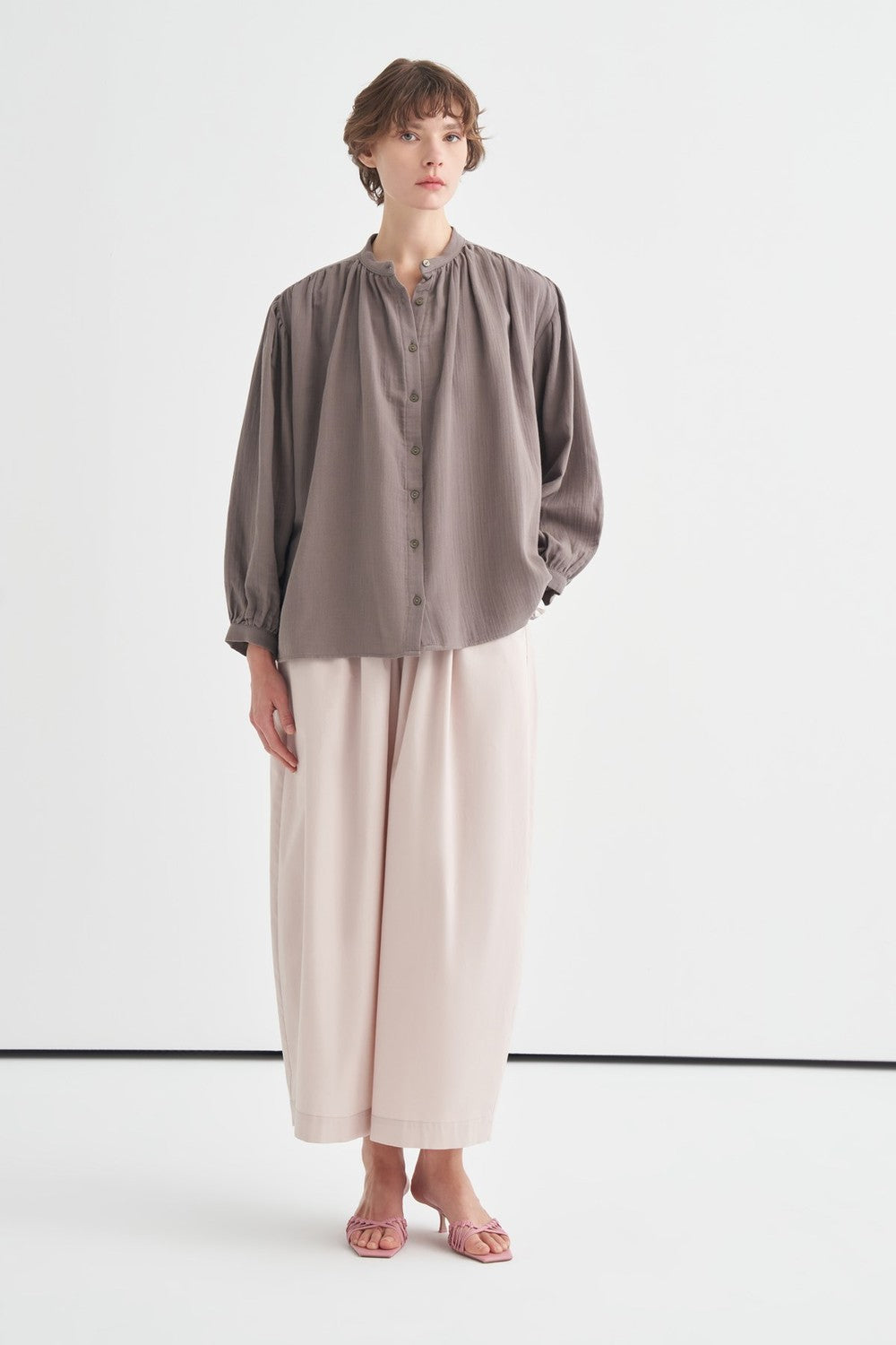 August Mandarin Collar Muslin Shirt Butter