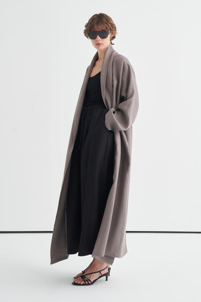 Celes Yaka Detaylı Keten Kimono Saks Mavisi