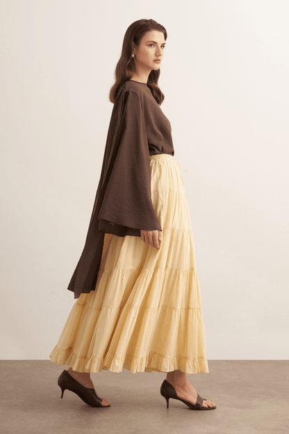 Ruth Layered Voile Long Skirt Mink