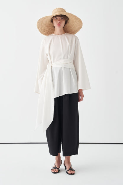 Fabia Belt Detail Poplin Blouse White