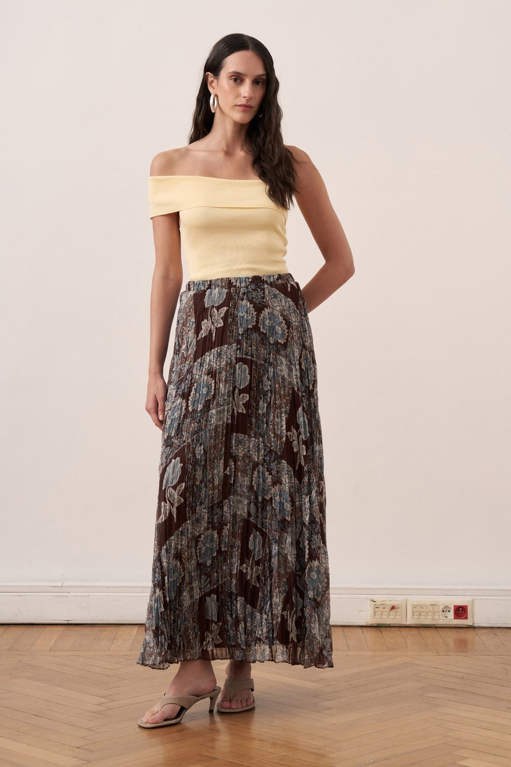 Else Patterned Chiffon Crush Skirt Burgundy
