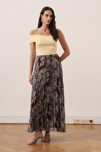Else Patterned Chiffon Crush Skirt Burgundy