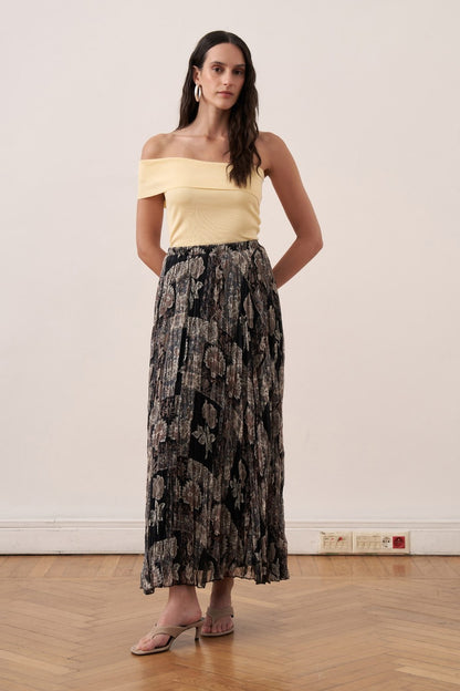 Else Patterned Chiffon Crush Skirt Burgundy