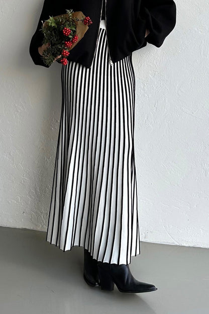 Striped Kloş Etek Siyah