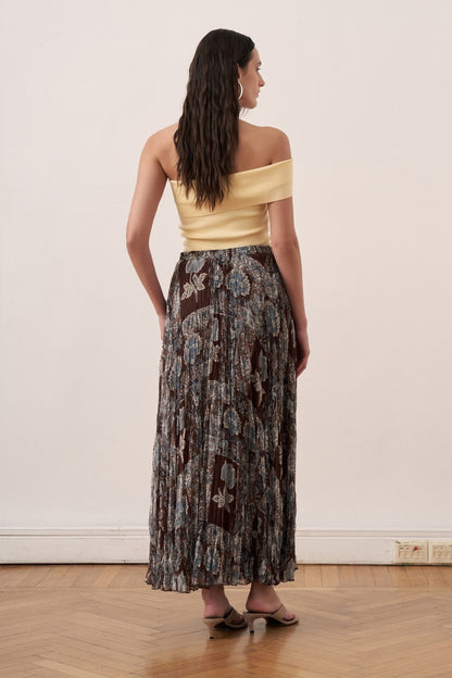 Else Patterned Chiffon Crush Skirt Burgundy