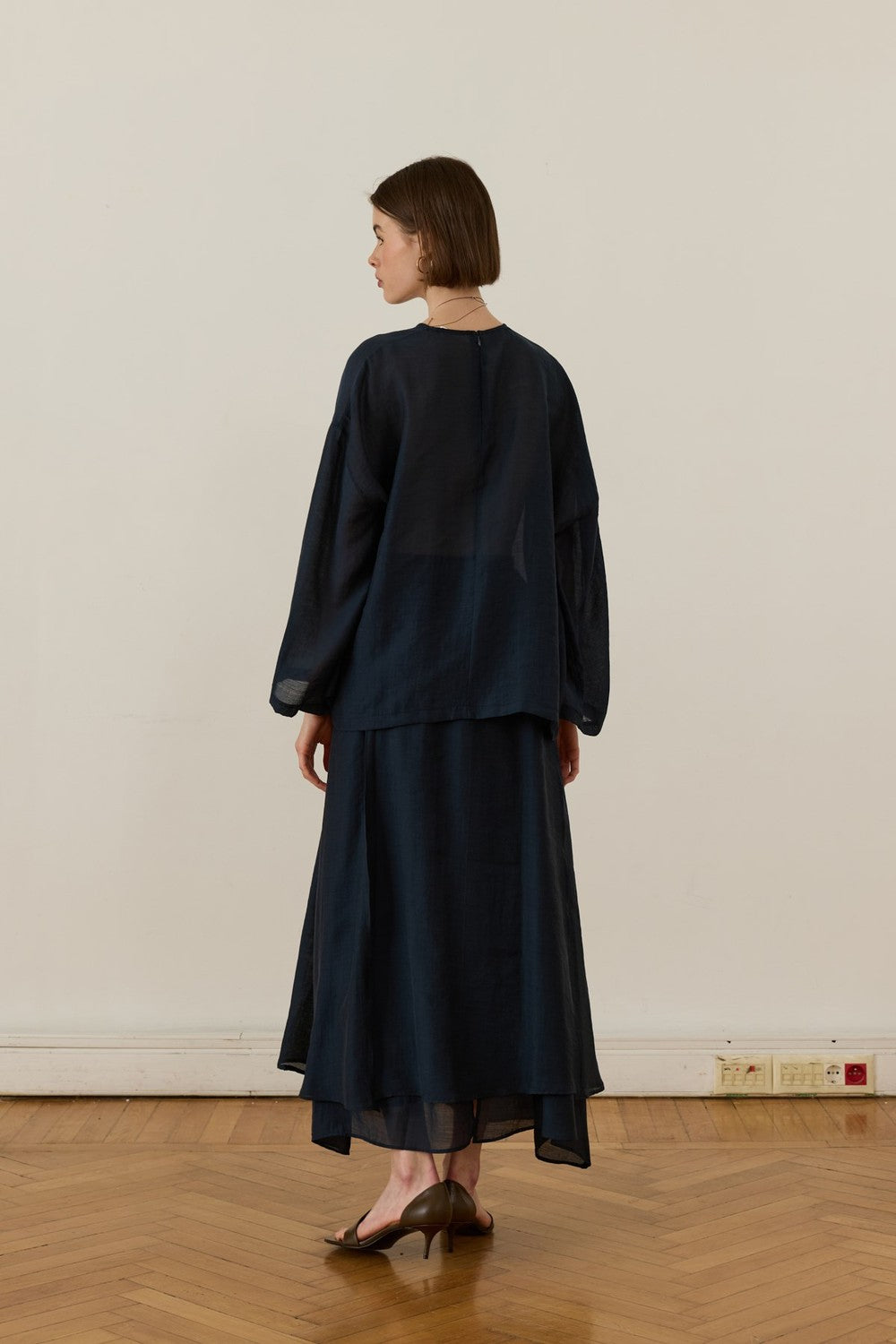 Giada Asymmetrical Patchwork Skirt Set in Navy Blue