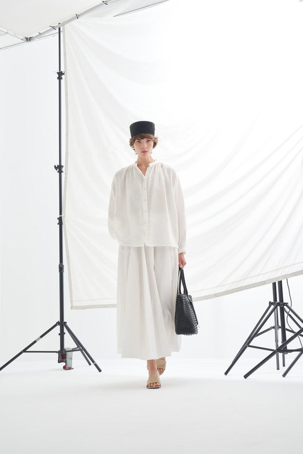 August Mandarin Collar Muslin Shirt Butter