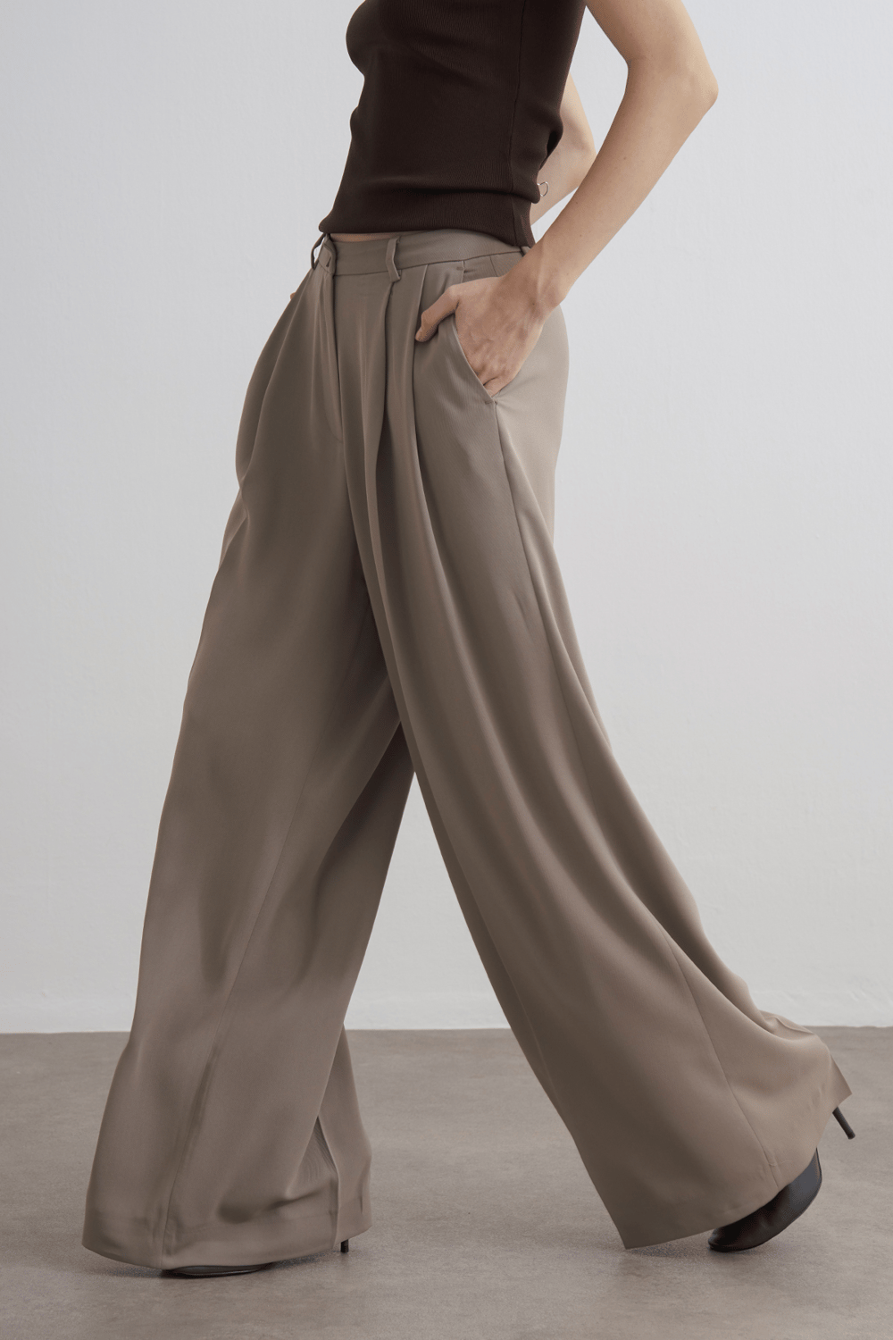 Taleen Wide Leg Palazzo Pants Dark Brown