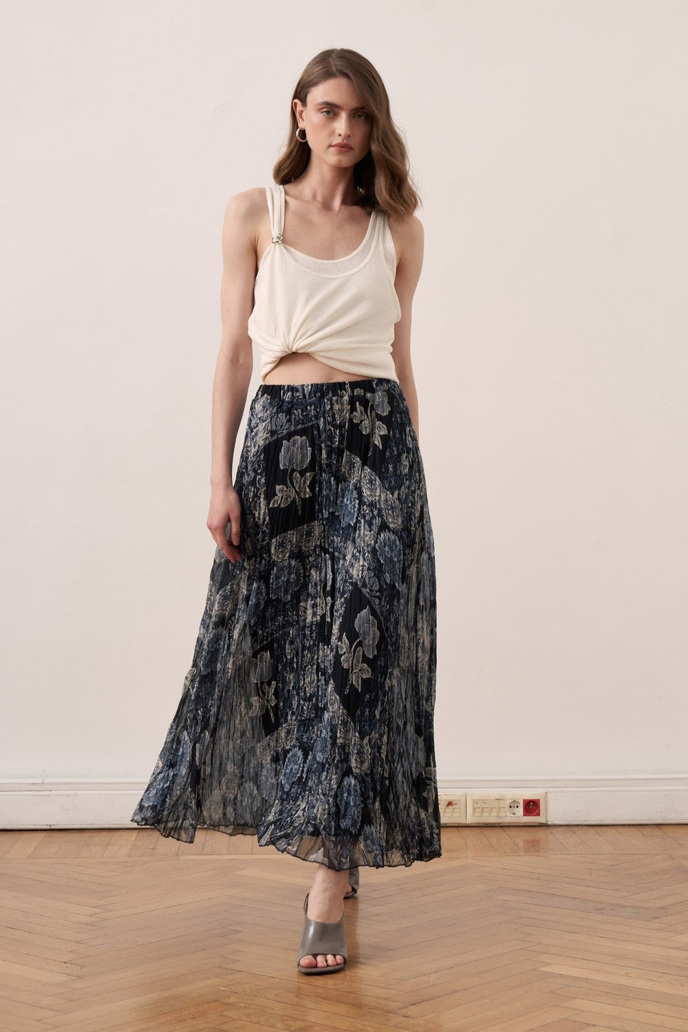Else Patterned Chiffon Crush Skirt Burgundy