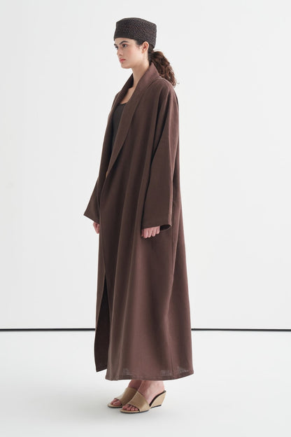 Celes Yaka Detaylı Keten Kimono Saks Mavisi