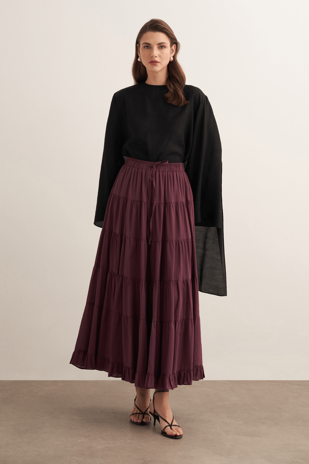 Ruth Layered Voile Long Skirt Mink