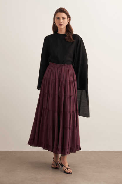 Ruth Layered Voile Long Skirt Mink