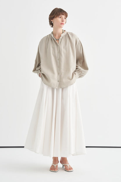 August Mandarin Collar Muslin Shirt Butter