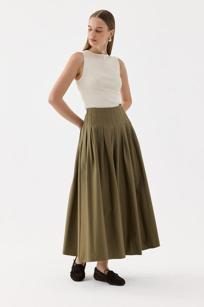 Luna Pleated Skirt Beige