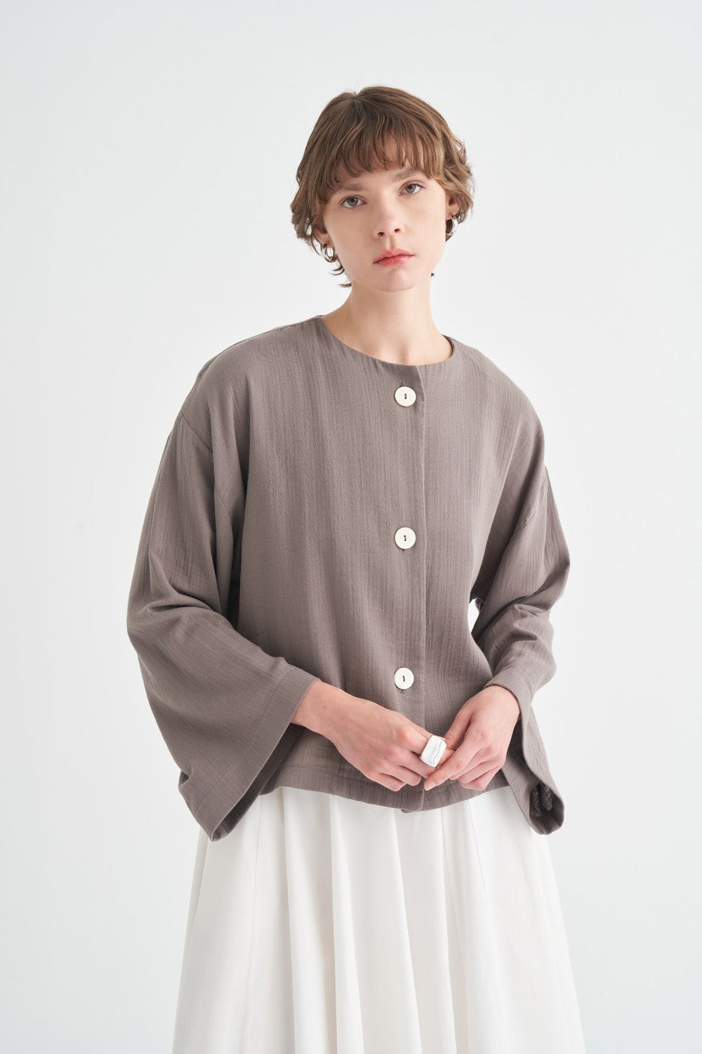 Cara Mother-of-Pearl Buttoned Muslin Jacket Butter