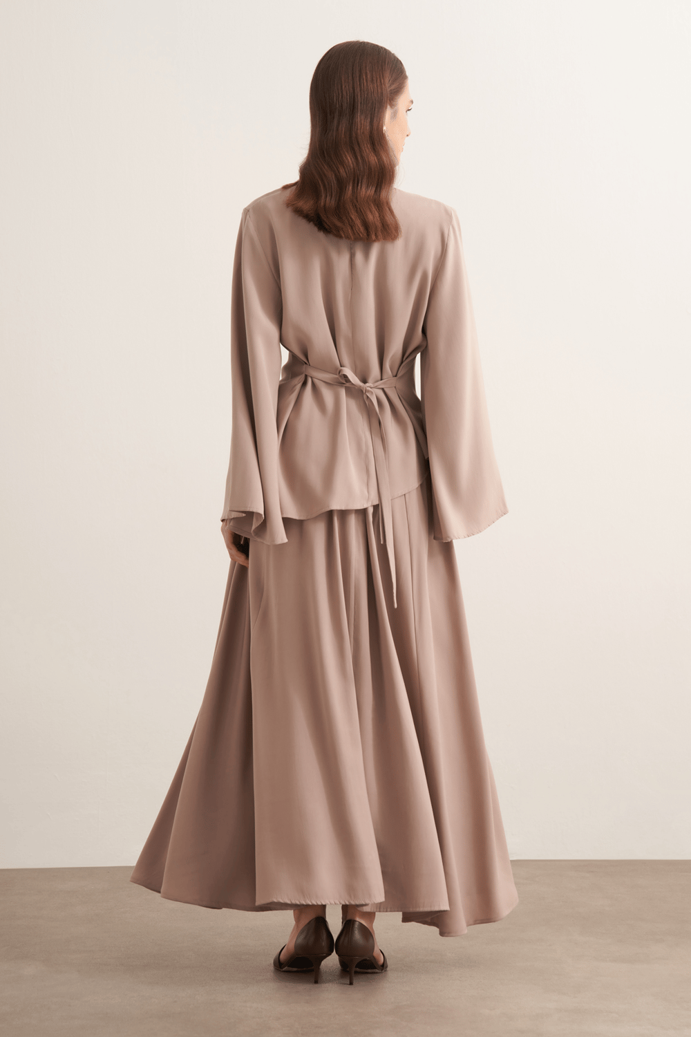 Raya Cupra Suit with Detailed Skirt, Dark Brown