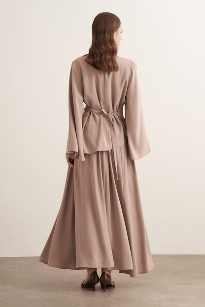 Raya Cupra Suit with Detailed Skirt, Dark Brown