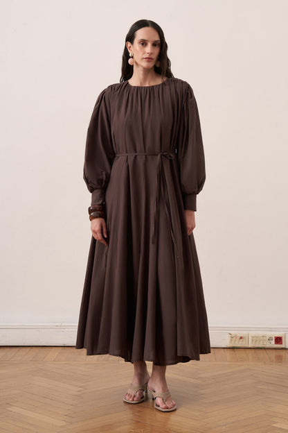 Shirin Voile Long Dress Dark Brown