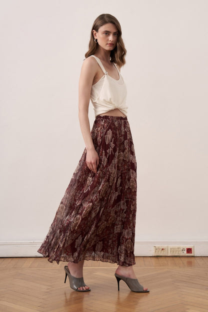 Else Patterned Chiffon Crush Skirt Burgundy