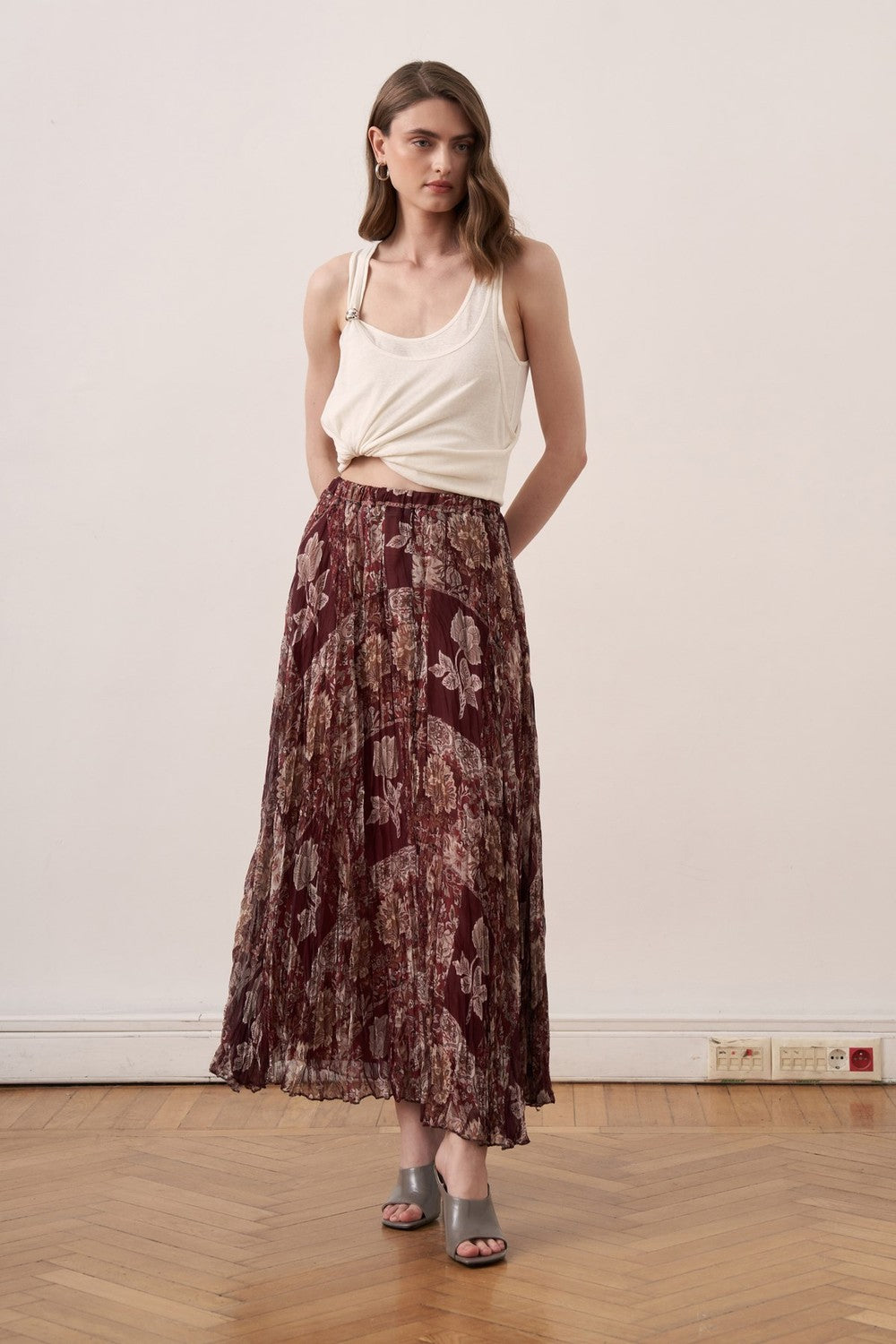 Else Patterned Chiffon Crush Skirt Burgundy