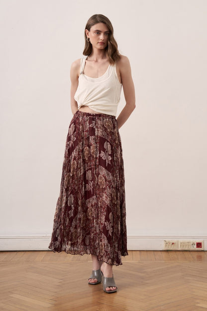 Else Patterned Chiffon Crush Skirt Burgundy